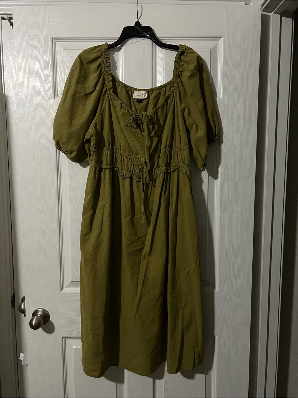 Olive Green Peasant Midi Dress